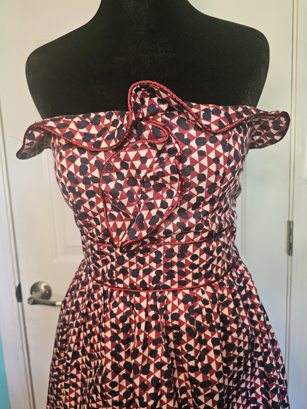 Charlotte Russe Red and Navy Geometric Strapless Dress Junior's Size S